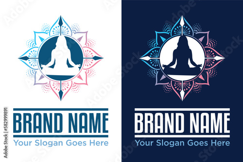 mandala yoga pose compass arrow illustration logo design