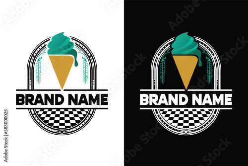 emblem badge Ice Cream Gelato illustration Logo Design