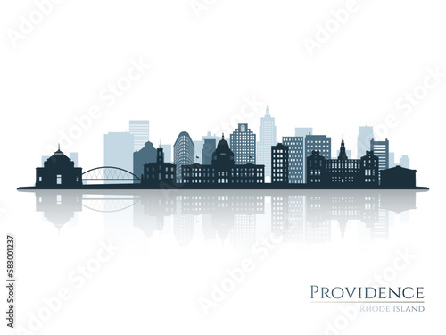 Providence skyline silhouette with reflection. Landscape Providence  Rhode Island. Vector illustration.