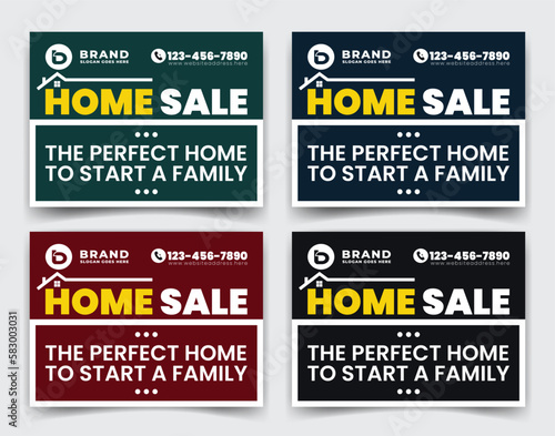 Creative Real Estate Home sale business company ads, yard sign, poster, signage design for outdoor advertising multiple color version vector template