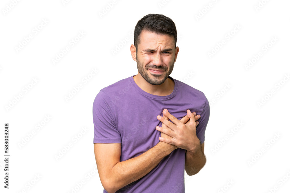Young handsome caucasian man over isolated background having a pain in the heart Young handsome caucasian man over isolated background having a pain in the heart