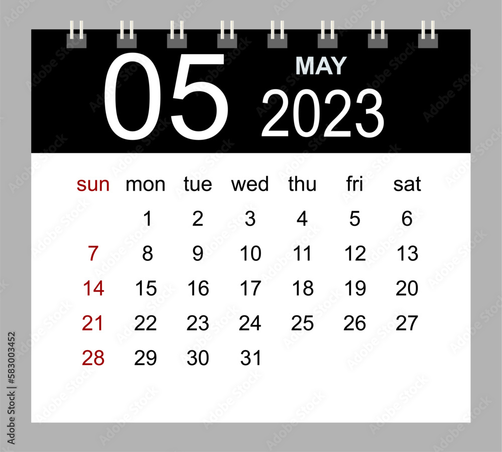 May 2023. Vector monthly calendar template 2023 year in simple style