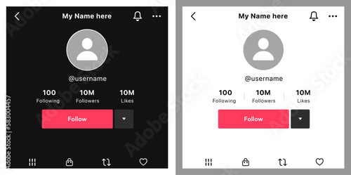 Popular social media profile User Interface printed on black and white version. video sharing logo. Social media profile user interface template.