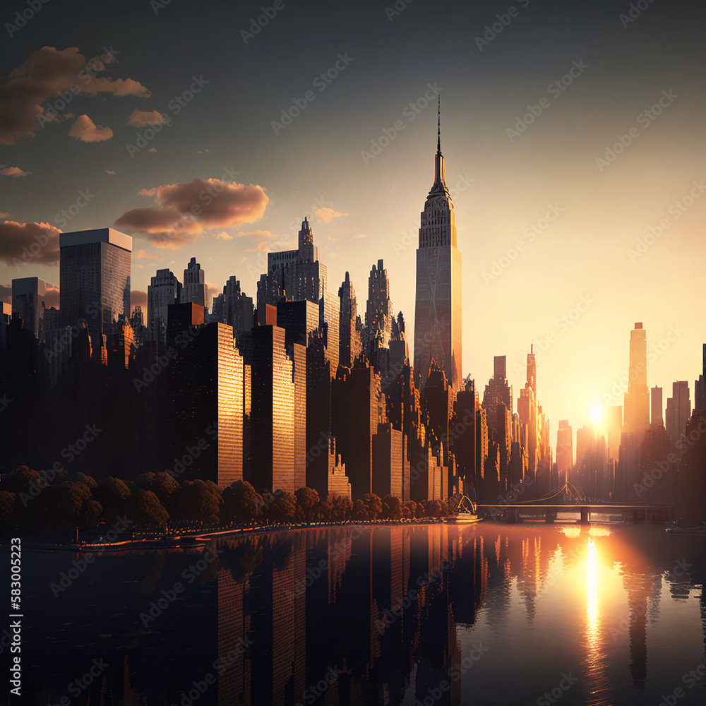 city skyline at sunset, Generative AI Art