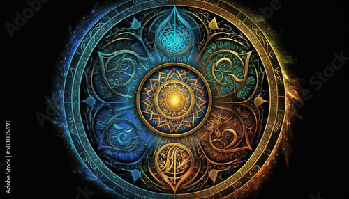 abstract illustration of symbols of zogiac signs on dark background