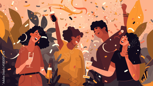 Friends Having A Party. Editable & Scalable Vector Art