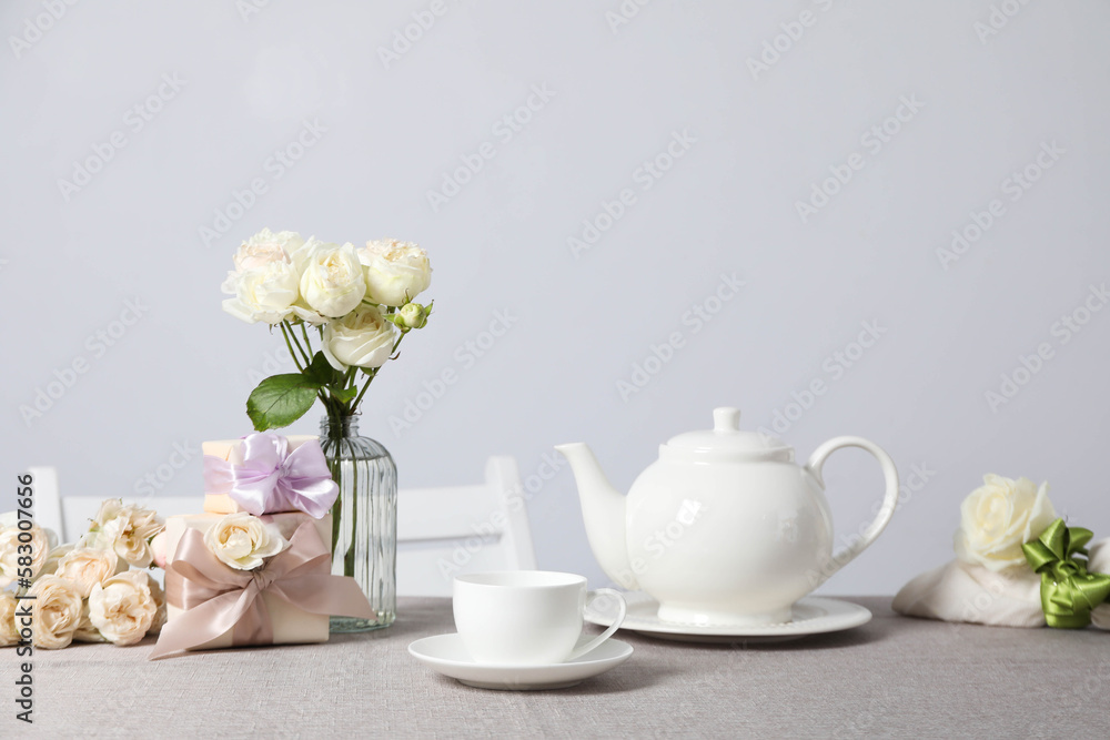 Concept of spring season table setting, space for text Concept of spring season table setting, space for text