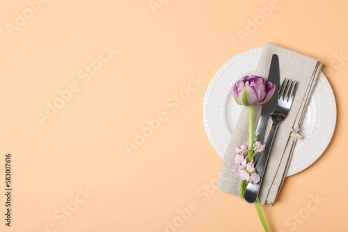 Concept of spring season table setting  space for text
