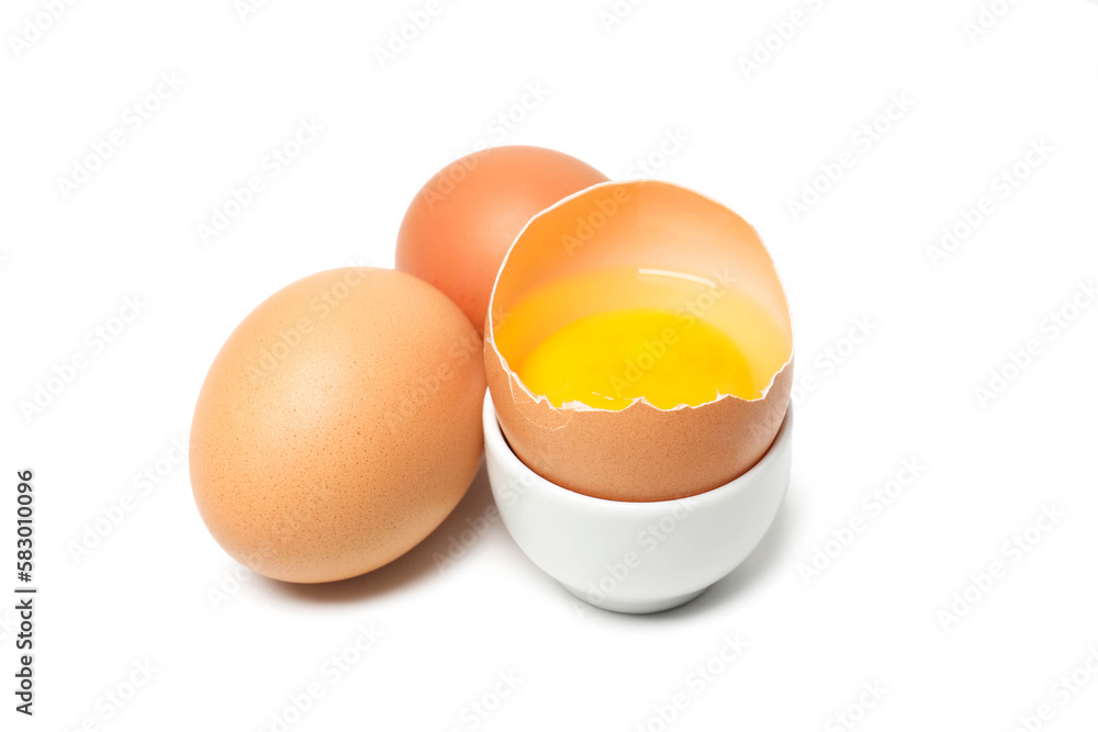 Ingredient for making breakfast - eggs, isolated on white background Ingredient for making breakfast - eggs, isolated on white background