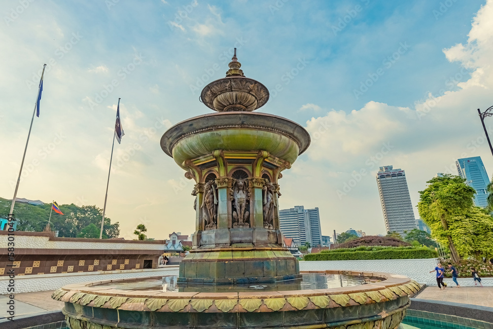 Victoria fountain at Merdeka square in the Kuala Lumpur city Malaysia - obrazy, fototapety, plakaty 