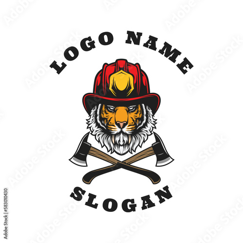 Tiger Firefighter Graphic Logo Design