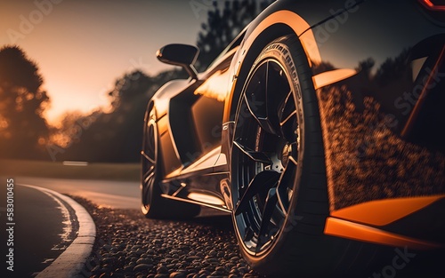 Close - up shot of a sports car on the road