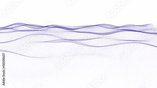 Slow waves in blue 3D particle net with reduced depth of field in white space as abstract background	