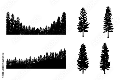 Tree silhouette background with tall and small trees. Forest silhouette illustration.