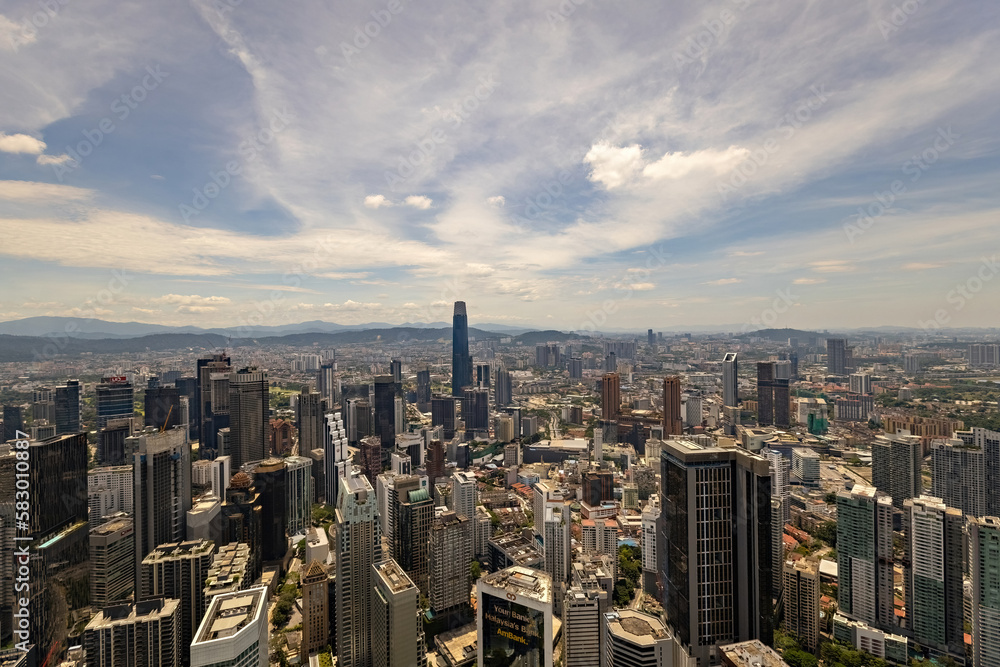 Fototapeta premium Aerial view of Kuala Lumpur city from the Menara tower in Kuala Lumpur Malaysia