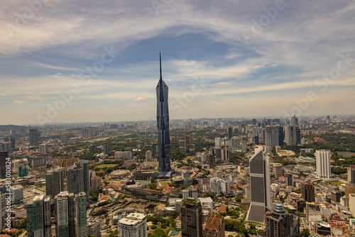 View of Merdeka 118 tower from Kuala Lumpur Menara tower Malaysia