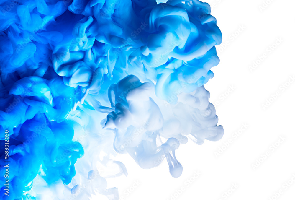 Color drop of blue and white paint underwater abstract blur background Color drop of blue and white paint underwater abstract blur background