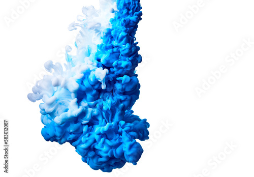 Color drop of blue and white paint underwater abstract blur background