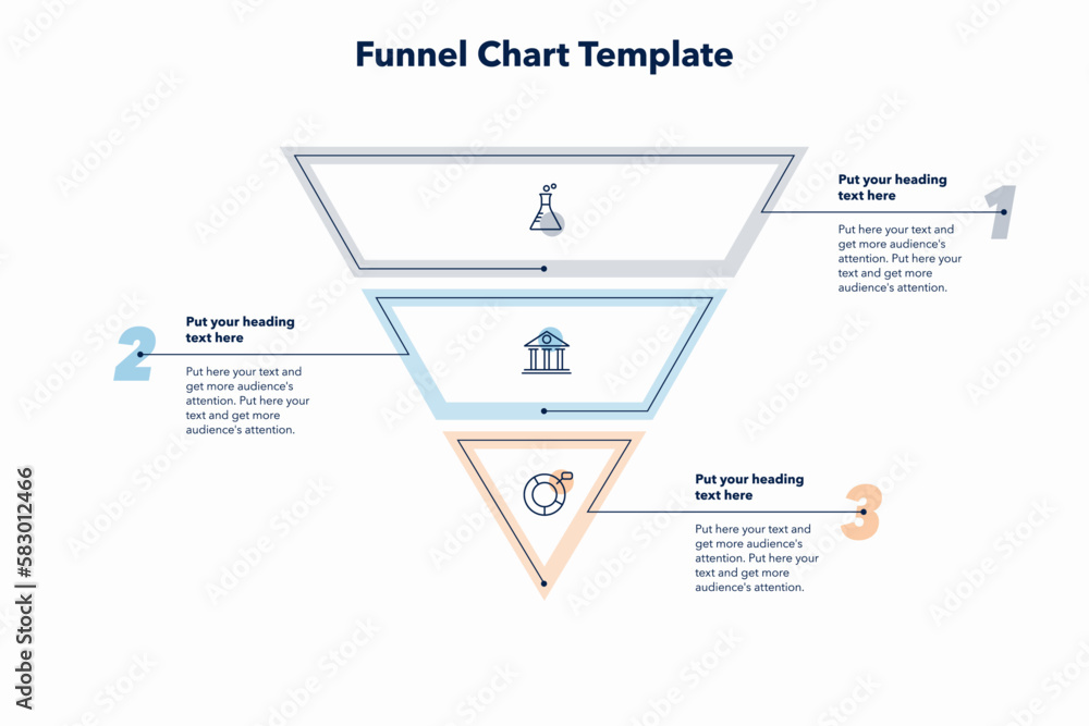 Funnel chart template with three colorful sections. Creative diagram ...