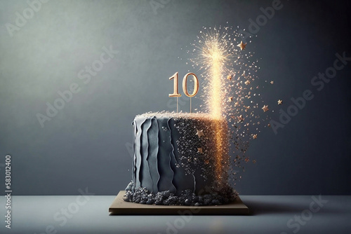Number 10 Candle On Birthday Cake. Generative AI