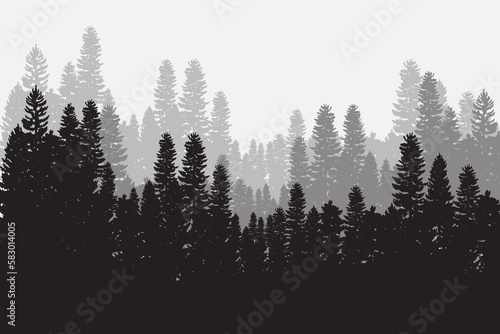 Tree silhouette background with tall and small trees. Forest silhouette illustration.