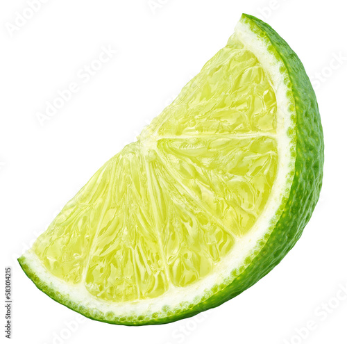 Ripe slice of lime citrus fruit isolated on transparent background