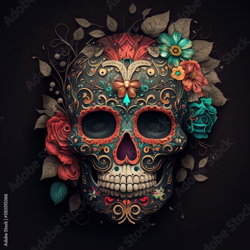 Dia de Los Muertos (Day of the dead), with sugar skull, generative ai © Deep Ai Generation