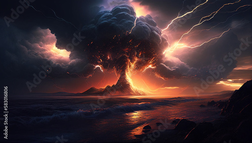 AI generates illustrations volcanic eruption
