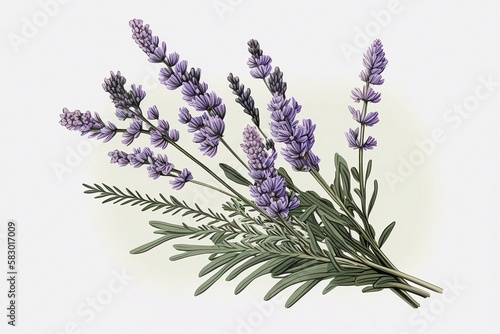 Lavender Bouquet still life against white backround. Generative AI