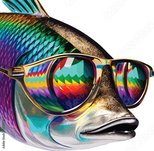 Colorful hipster fish in sunglasses. Herring..
