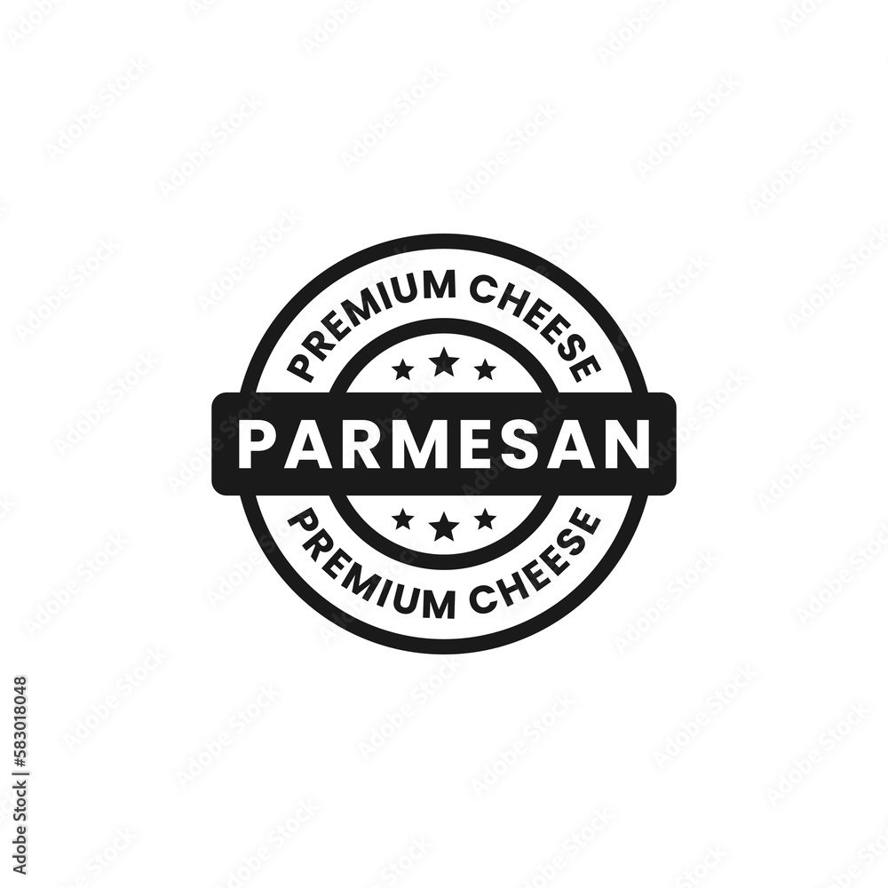 Parmesan cheese label or Parmesan cheese mark vector isolated in flat style. Parmesan cheese sign for packaging design element. Parmesan cheese stamp for product packaging design element.