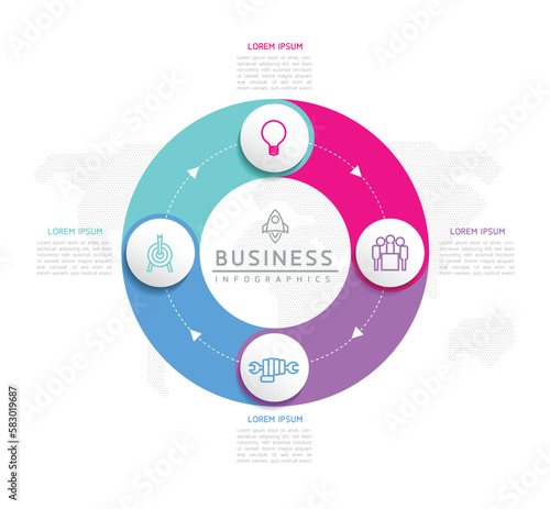 Vector infographic business presentation template with circular interconnection with 4 options. 