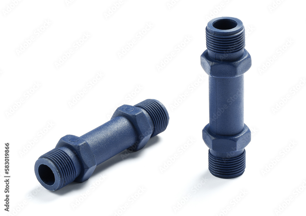 Blue injection plastic parts on white background Blue injection plastic parts on white background
