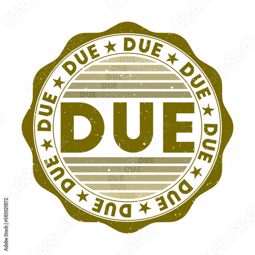 Due badge. Grunge word round stamp with texture in alligator color theme. Vintage style geometric due seal with gradient stripes. Neat vector illustration.