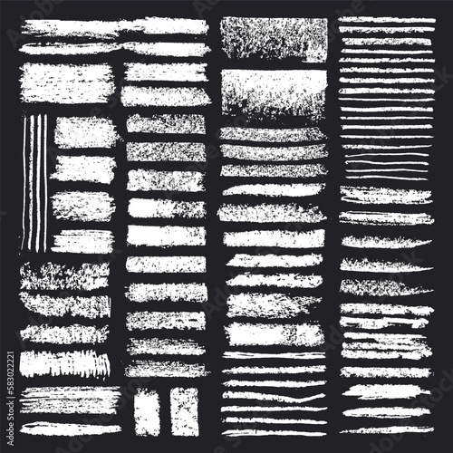 Grunge texture chalk pencil strokes. Chalk brushes, hand drawn doodle rough charcoal brush flat vector illustration set