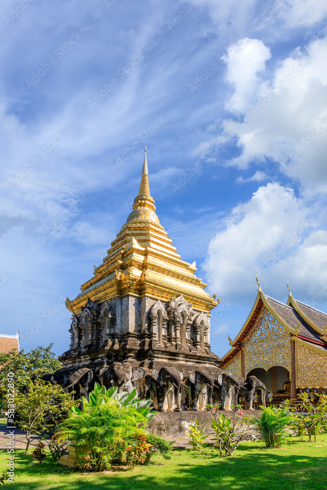 Ancient chapel and golden pagoda at Wat Chiang Man in Chiang Mai, North of Thailand