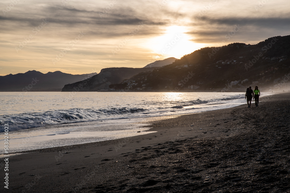 Sunset on the sea of Varigotti in Liguria, Italy Sunset on the sea of Varigotti in Liguria, Italy