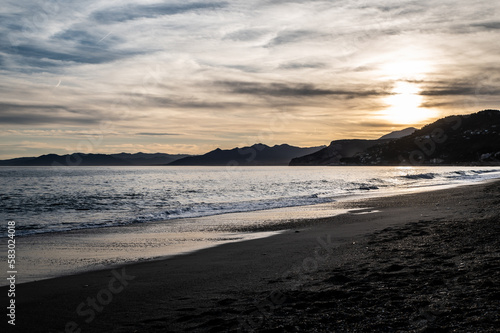 Sunset on the sea of Varigotti in Liguria, Italy