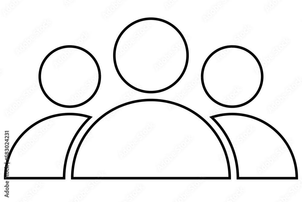 People, team, three person group icon, flat style black color outline, simple avatar design, vector symbol object for UI, app, web, mobile, laser grave. Vector illustration isolated background. People, team, three person group icon, flat style black color outline, simple avatar design, vector symbol object for UI, app, web, mobile, laser grave. Vector illustration isolated background.