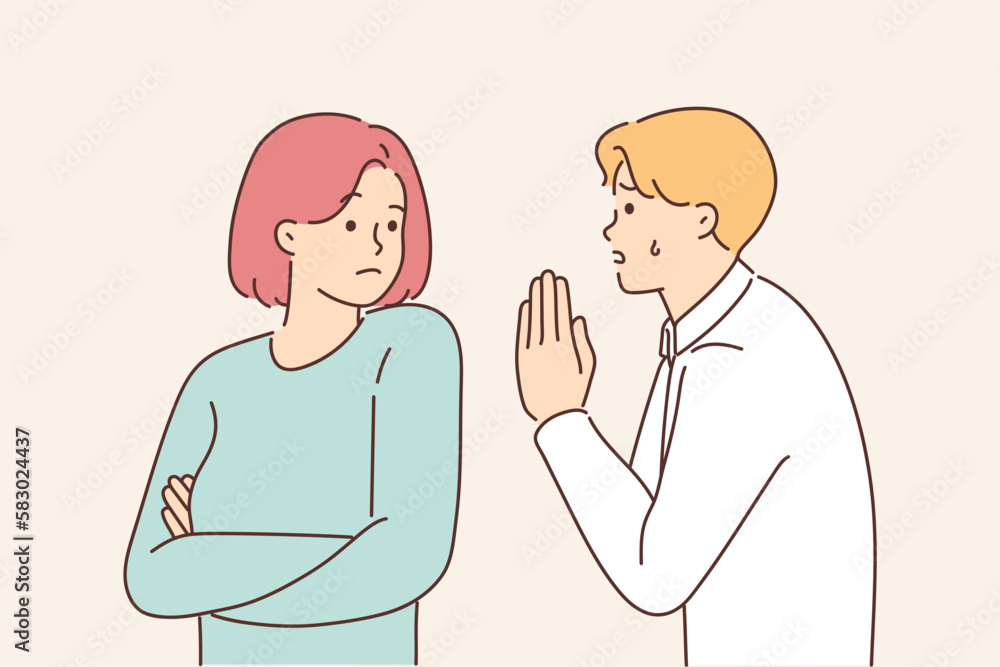 Fototapeta premium Unhappy man ask for stubborn woman attention 