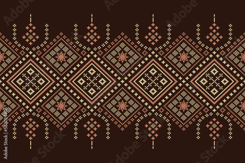 Nature vintages cross stitch traditional ethnic pattern paisley flower Ikat background abstract Aztec African Indonesian Indian seamless pattern for fabric print cloth dress carpet curtains and sarong