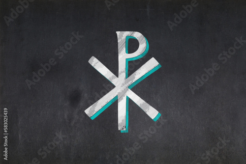 Chi Rho symbol drawn on a blackboard