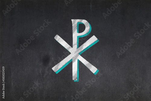 Chi Rho symbol drawn on a blackboard photo