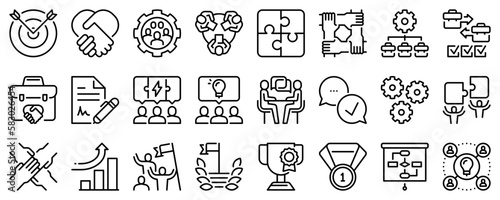 Line icons about partnership on transparent background with editable stroke.