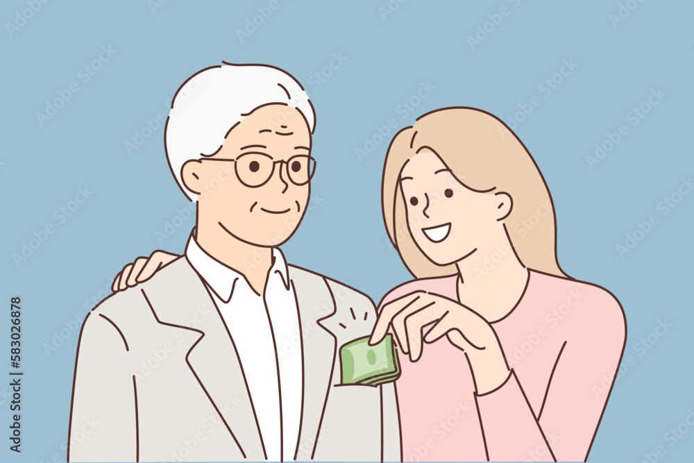 Tricky woman take money of old man pocket Tricky woman take money of old man pocket