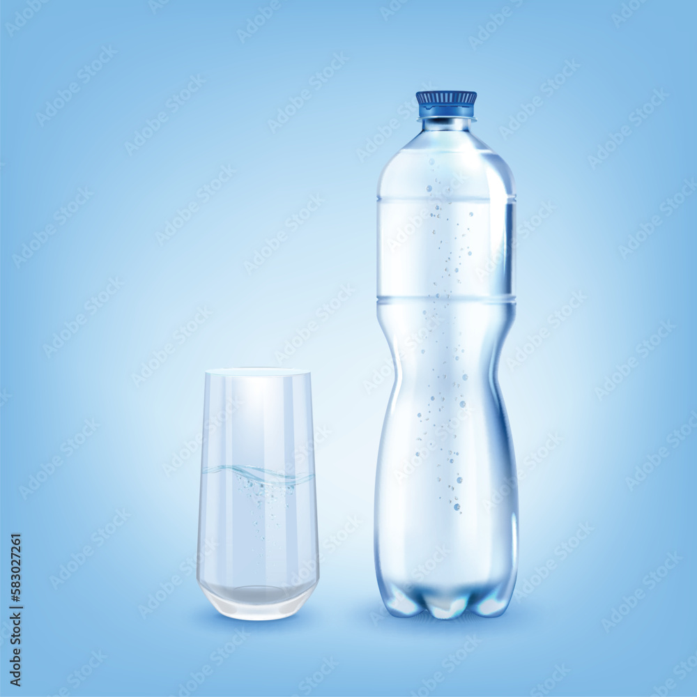 Glass bottle with mineral water mockup