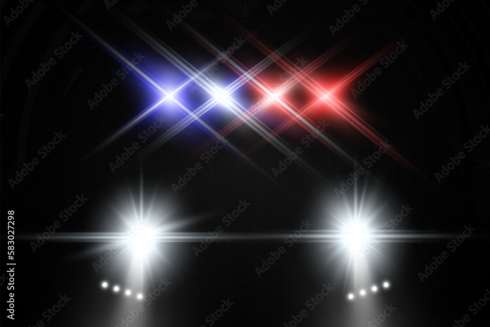 Realistic white glow round beams of car headlights, isolated on transparent background. Police car. Light from headlights. Police patrol. Realistic white glow round beams of car headlights, isolated on transparent background. Police car. Light from headlights. Police patrol.