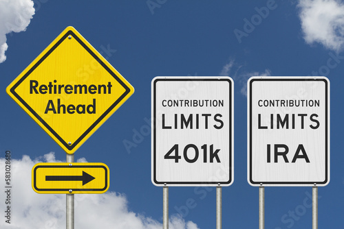Retirement ahead with contribution limits street signs Fototapeta