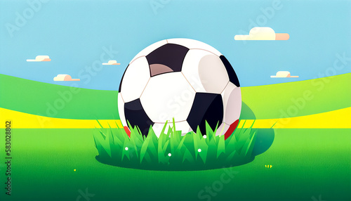 Soccer ball on the grass  generative AI.