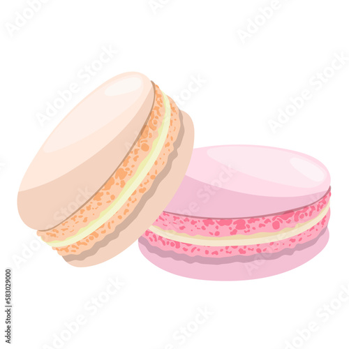 Delicious colored macaroon cakes on white. Cookies, pastries, sweet food macaron.